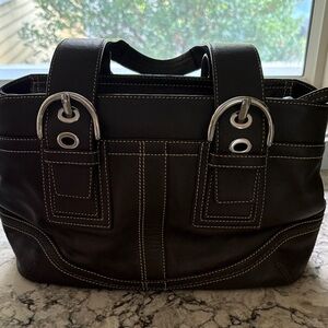Coach Chocolate Brown Leather Bag Silver Hardware EUC